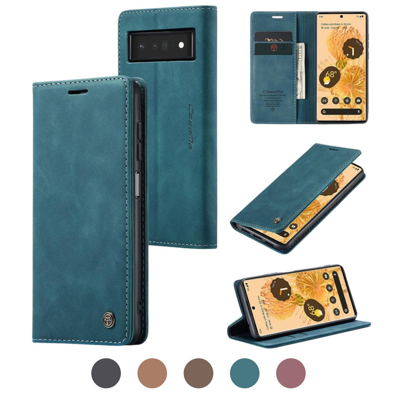 CaseMe Google Pixel 6a 5G Classic PU Leather Folio Case Cover